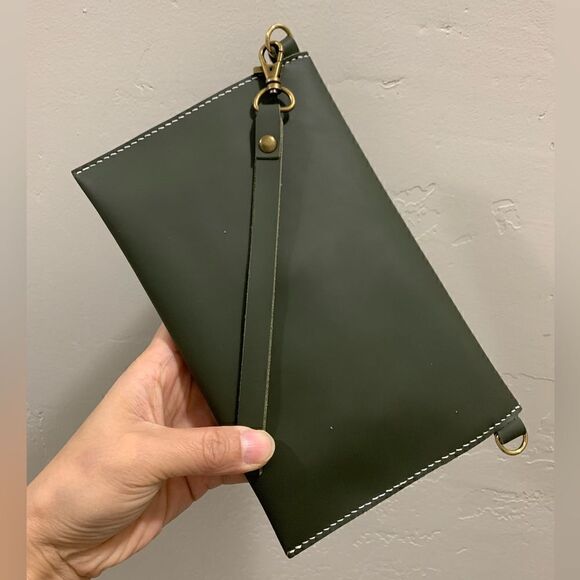 Hand Stitched Genuine Cowhide Leather Clutch/Wristlet/Crossbody & 2 Straps - Picture 7 of 13